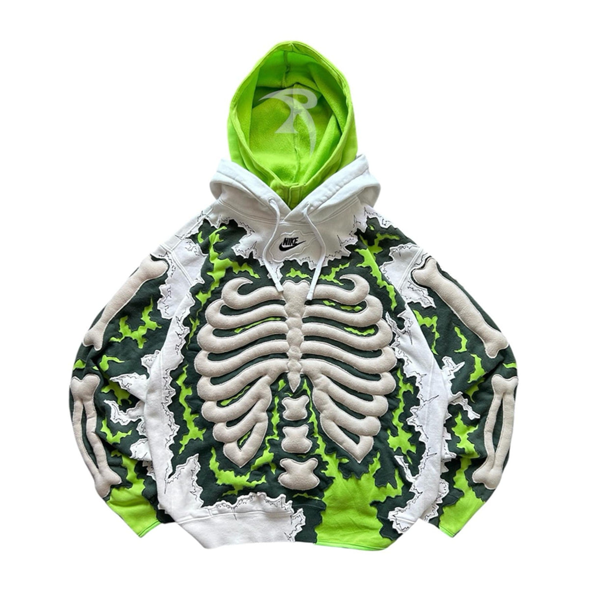 Halloween Graphic Streetwear Hoodie - 3D Skeleton - Green front view