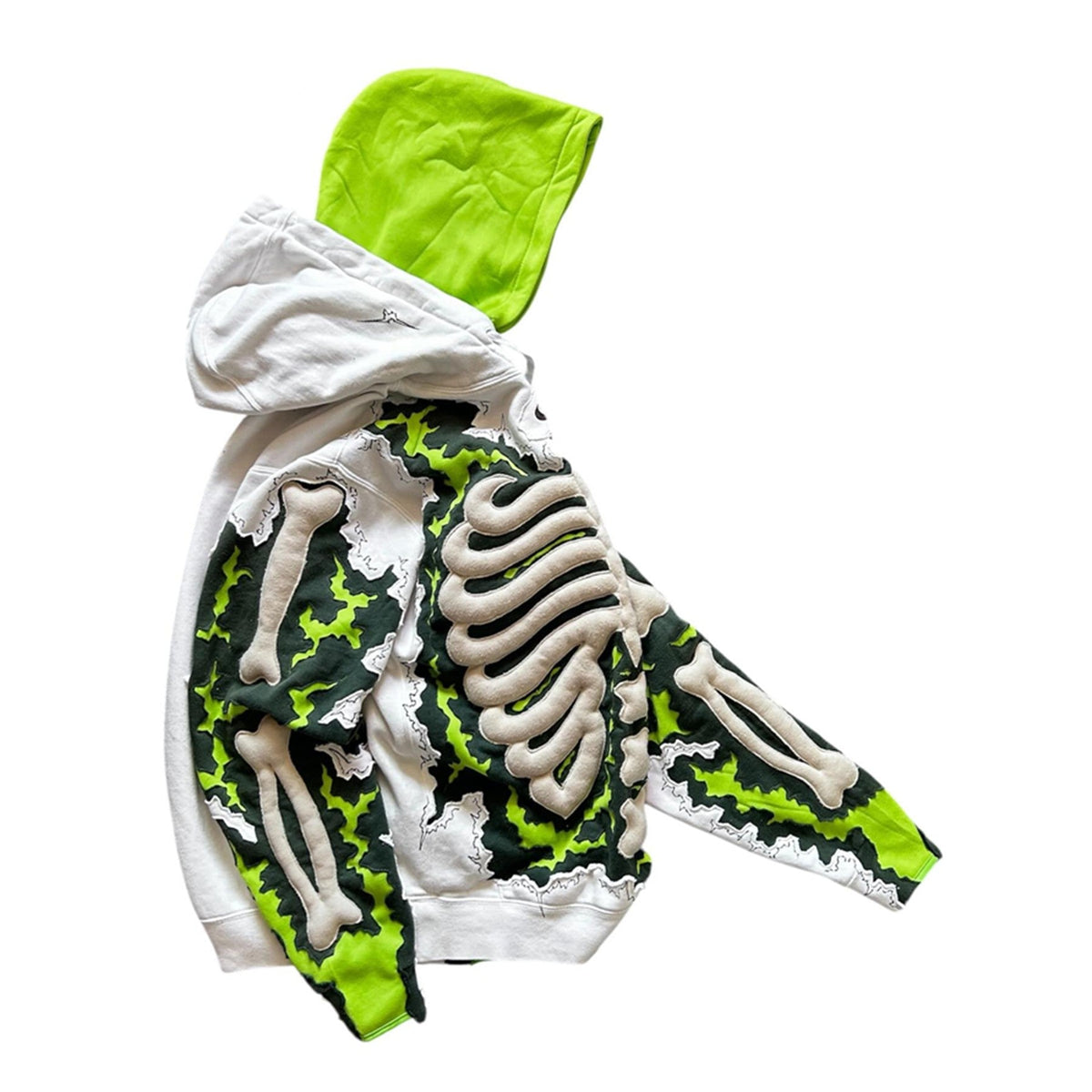 Halloween Graphic Streetwear Hoodie - 3D Skeleton - Green angled view