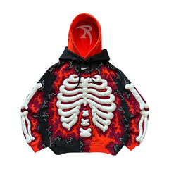 Halloween Graphic Streetwear Hoodie - 3D Skeleton - Red front view