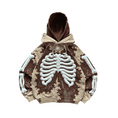 Halloween Graphic Streetwear Hoodie - 3D Skeleton - Coffee front view