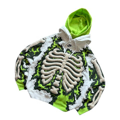 Halloween Graphic Streetwear Hoodie - 3D Skeleton - Green front alternate view