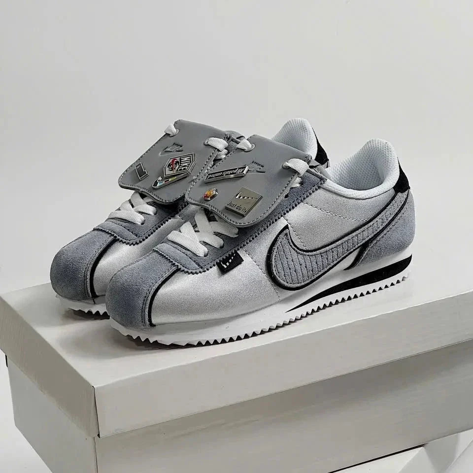 Cortez Petals United Silver - source photo 2 - silver grey shoes with removable lace cover