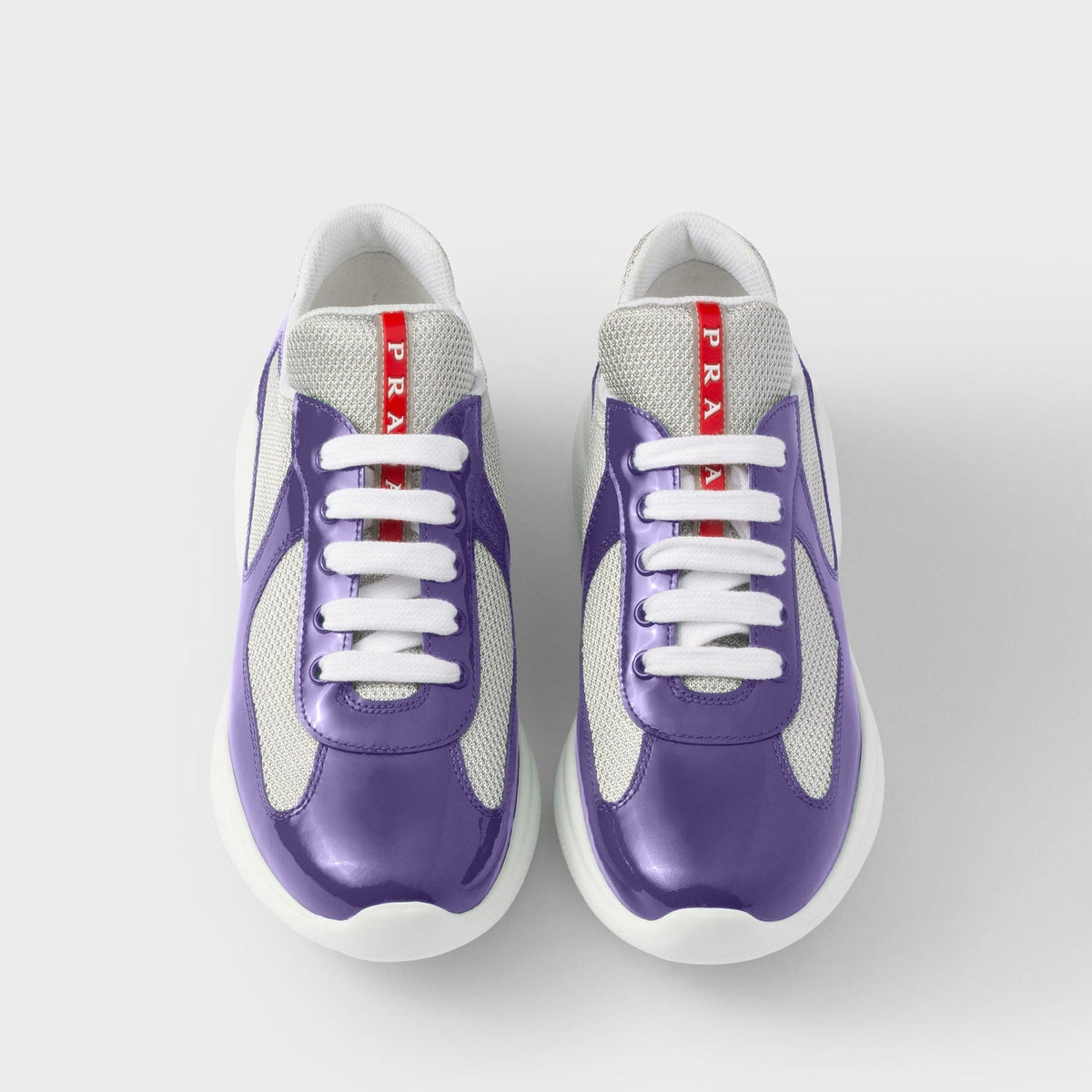 Violet patent mesh runner sneakers top view