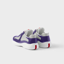 Violet patent mesh runner sneakers rear view