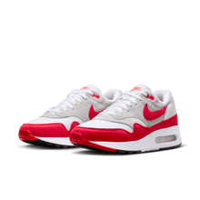 AM1 Big Bubble Sport Red - White / University Red / Light Neutral Grey - three-quarter pair view