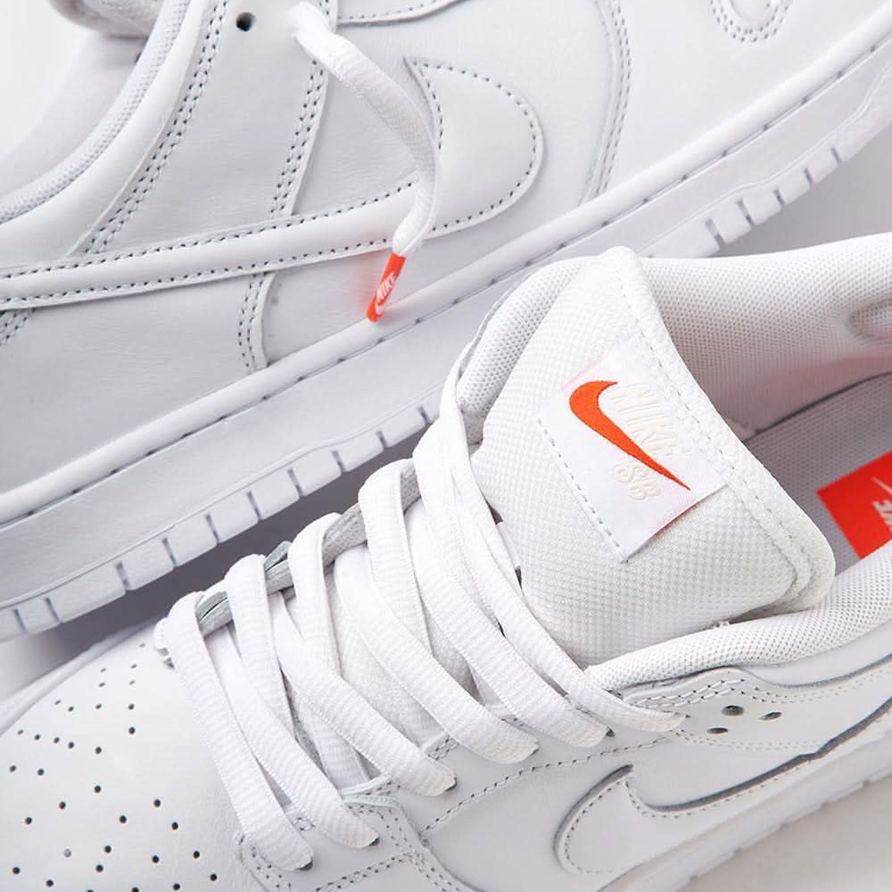 Dunk Low Pro ISO Triple White / Orange Label - Triple White / Orange Label - tongue and lace detail view