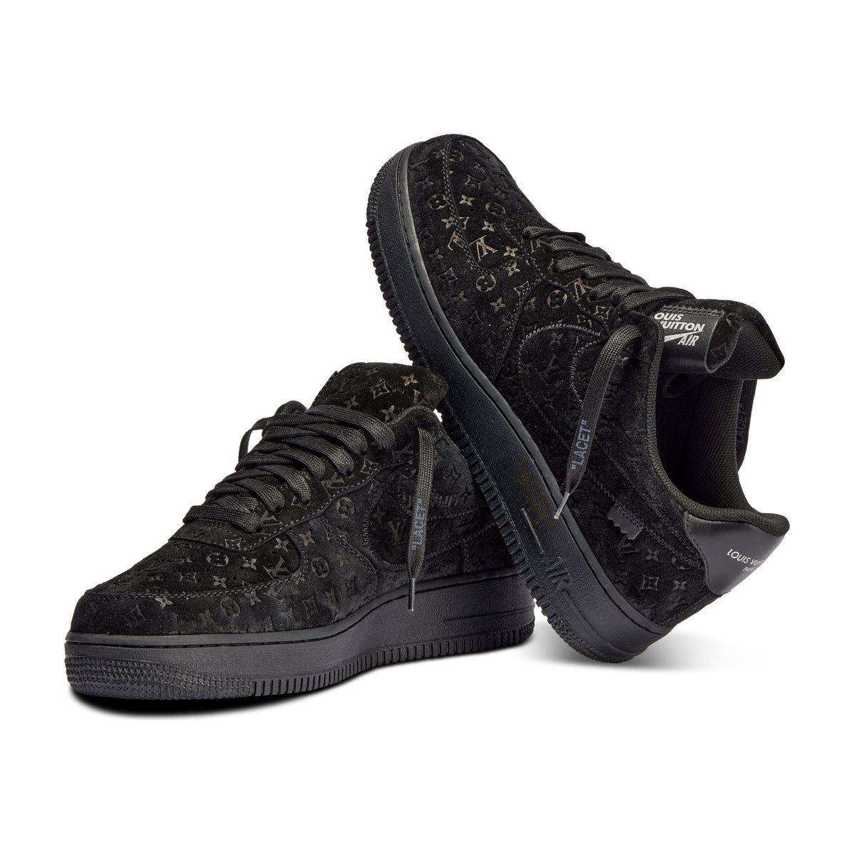 AF1 Low Black Monogram - Black - three-quarter pair view