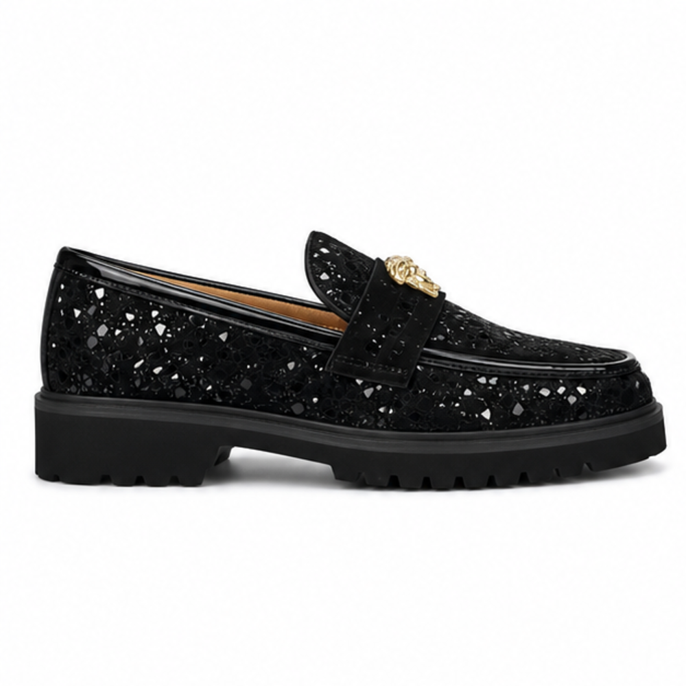 Black Mosaic Crest Lug Loafers