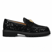 Black Mosaic Crest Lug Loafers - Black - lateral side view