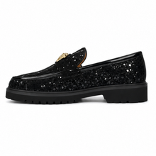 Black Mosaic Crest Lug Loafers - Black - medial side view