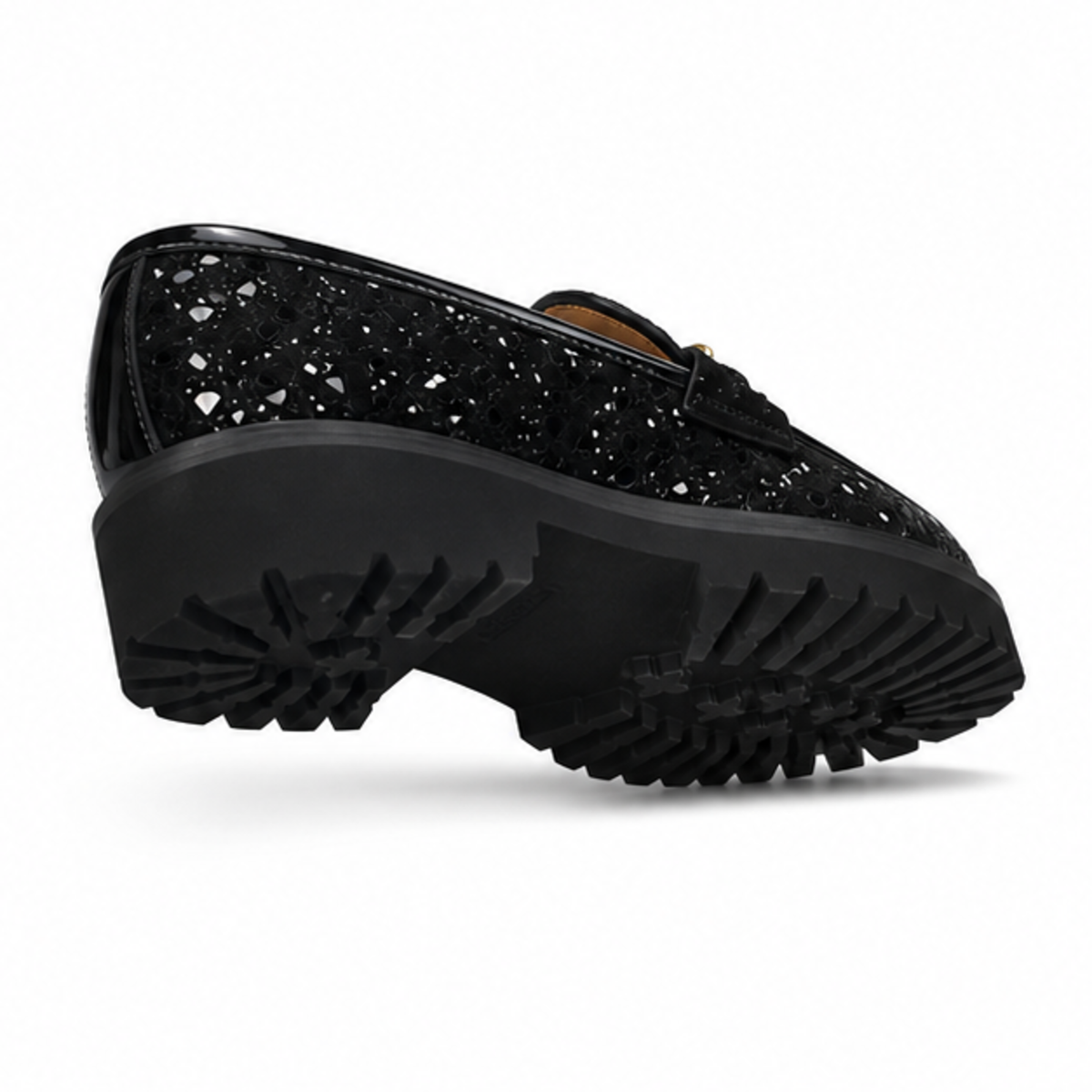 Black Mosaic Crest Lug Loafers - Black - outsole detail view