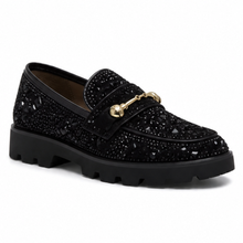 Black Mosaic Horsebit Lug Loafers - Black - front three-quarter view