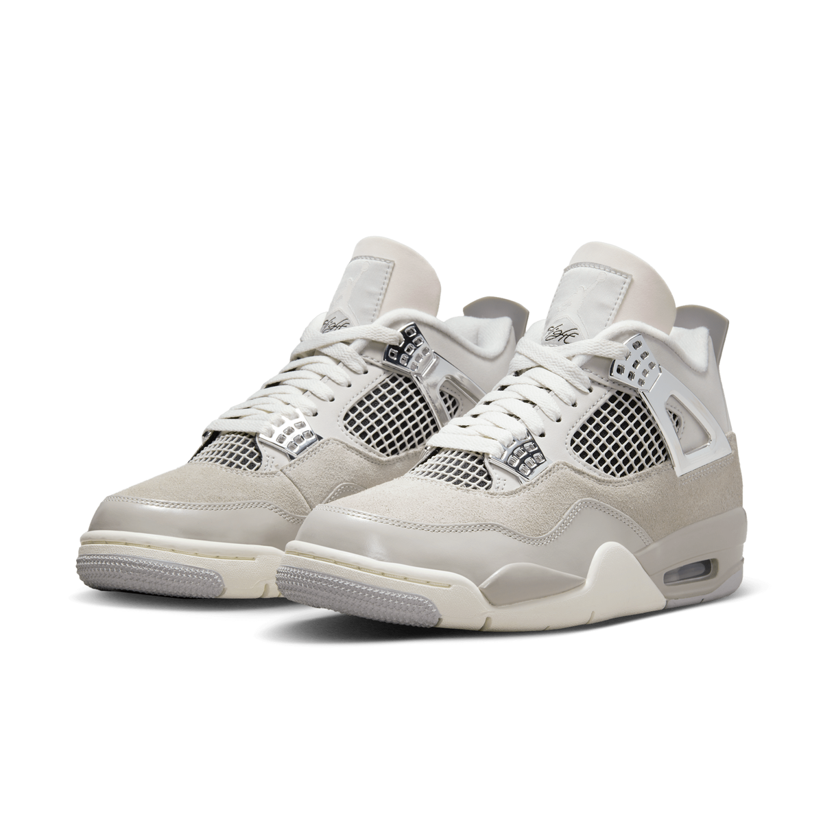 Air Jordan 4 Frozen Moments - Light Iron Ore / Metallic Silver - three-quarter pair view